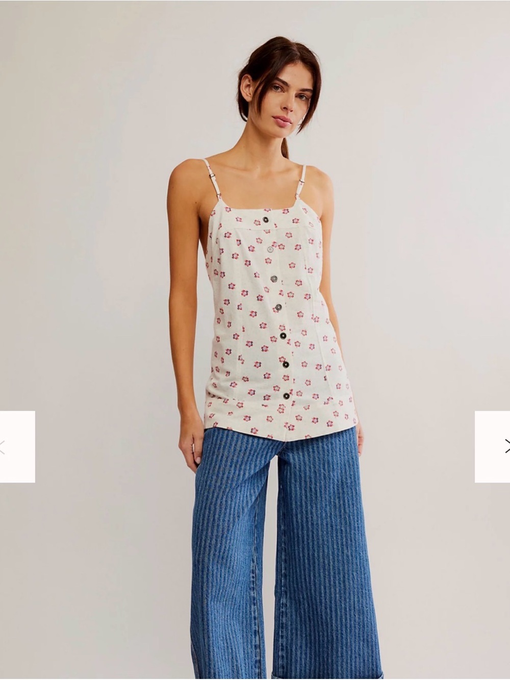 Free People Maddie Printed Tunic, White Combo Floral Small NWOT